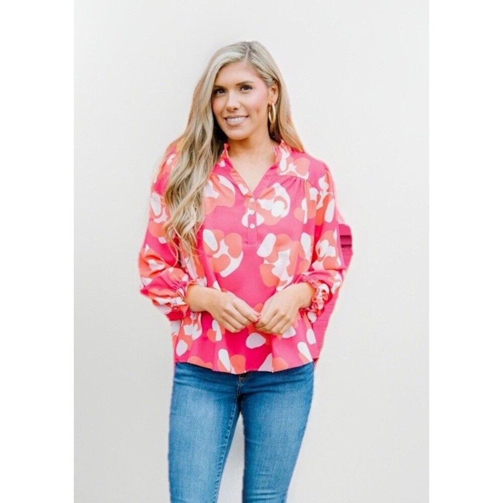 Michelle McDowell Gianna Top Spot On Pink And Orange Spring Shirt Medium